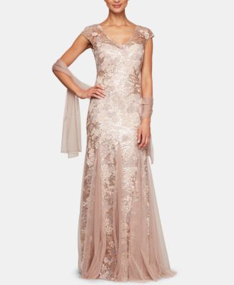 Petite Sequined Embroidered Gown ...
